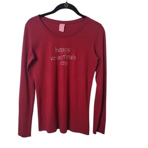 Valentine's Day Women's Red Long Sleeve Top With Sparkle Studs Size S